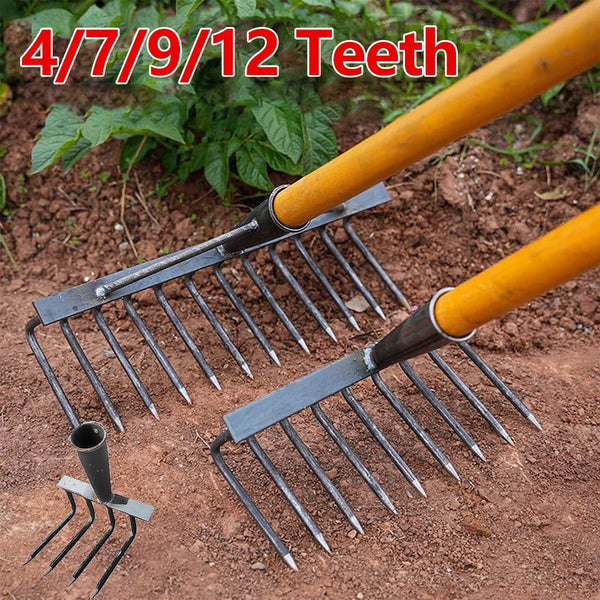 🔥Frühherbst-Angebote🍂5/6/7/8 Unkrautrechen mit Gartenzähnen aus Karbonstahl