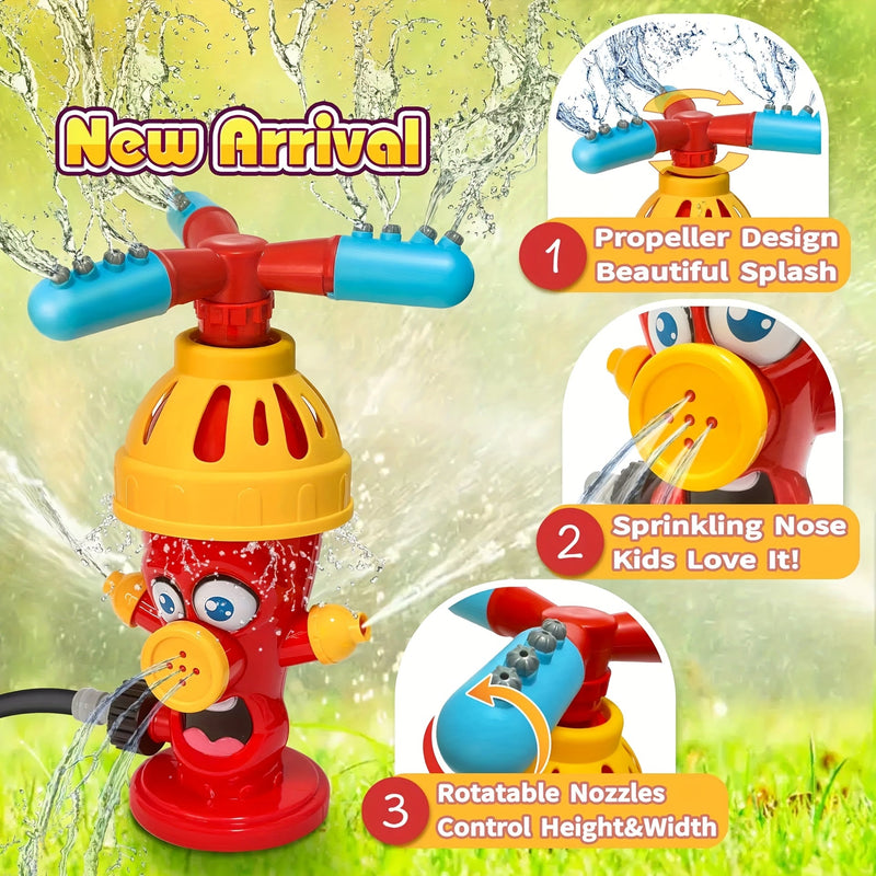 Wassersprinkler HydroHero | Drehender Feuerhydrant-Effekt | Für Garten & Sommer-Wasserspaß | Schlauchanschluss
