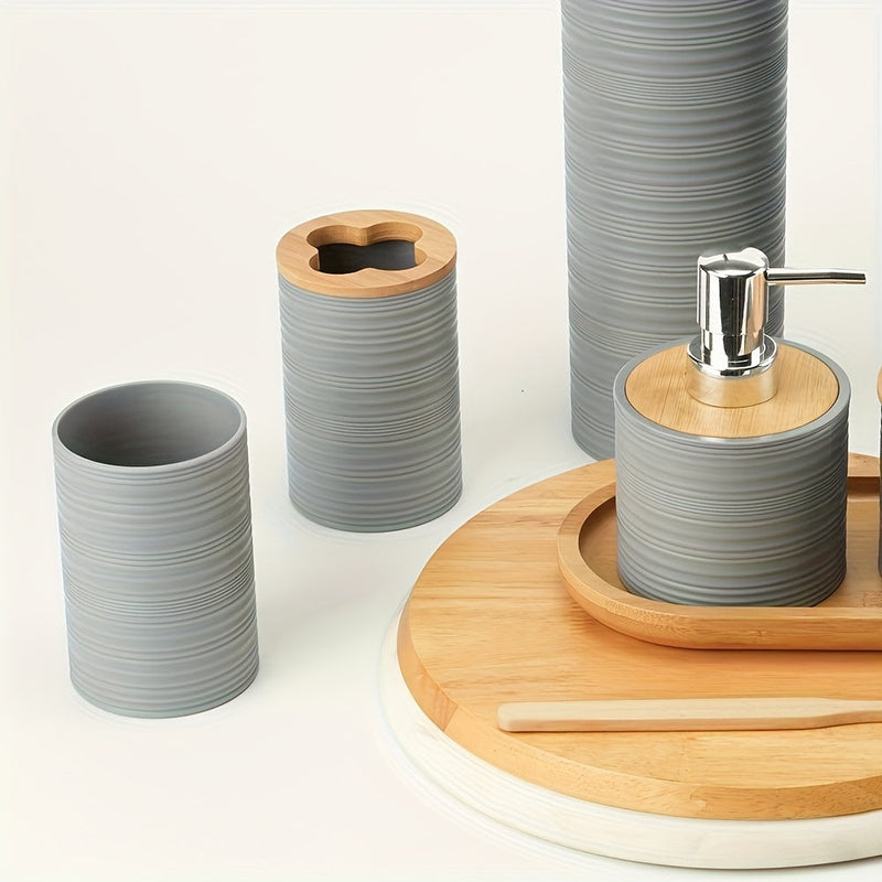 Badaccessoire-Set BAMNOVA | 6-teilig | Mit Bambusdeckeln | Modern & Natürlich