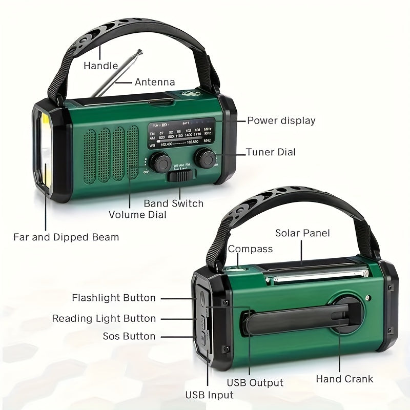 StormMate X10 Notfallradio mit 10.000 mAh Powerbank | Solar, Kurbel & USB-C | LED-Licht, SOS-Alarm & Kompass | AM/FM/NOAA