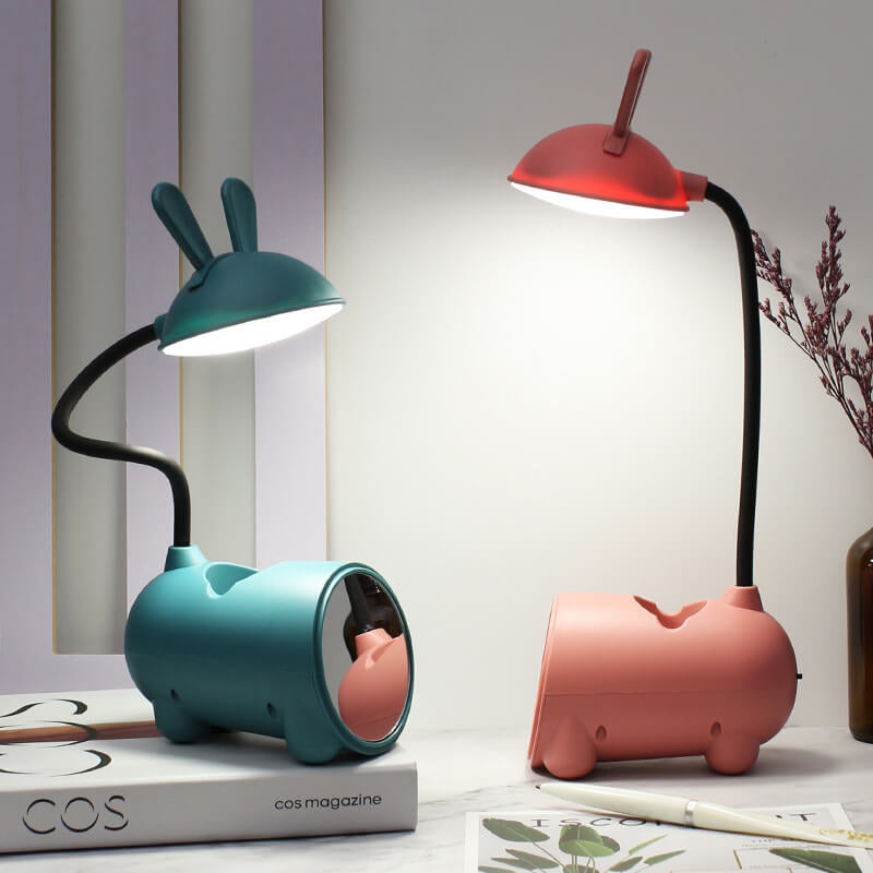 LED Schreibtischlampe Kaninchen | USB & Touch | Mit Stifthalter | Rosa, Grün, Blau