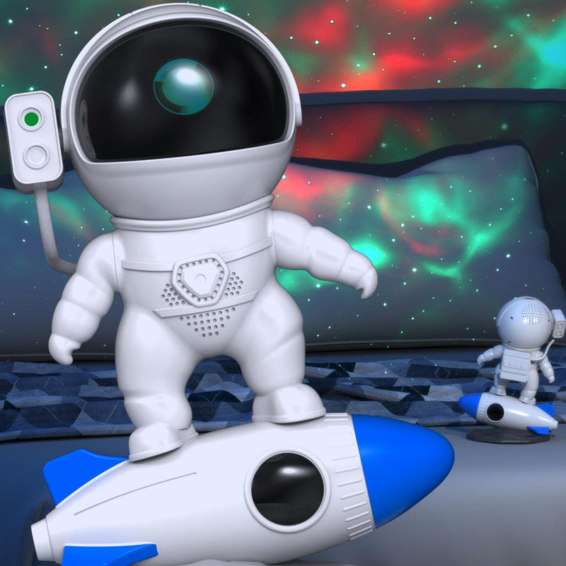 Projektor Lampe CosmoLume | 4K Galaxie- & Sternenhimmel-Projektion | Bluetooth Speaker & App-Steuerung | Raketendesign