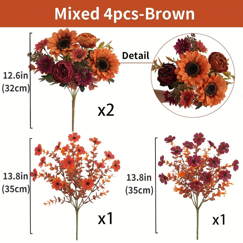 AutumnGlow Kunstblumen Set | 4-teilig | Realistische Herbstdeko | 32–35 cm
