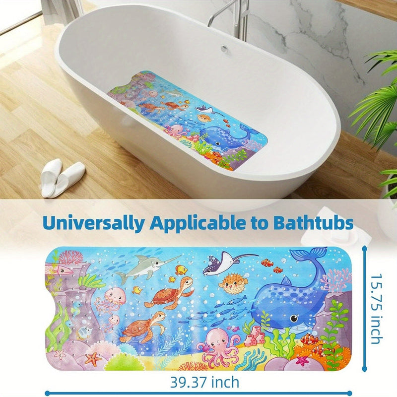 Anti-Rutsch Badewannenmatte AquaBuddy | Extra Lang & Waschbar | Mit Meeresmotiv & Saugnäpfen | Für Kinderbad