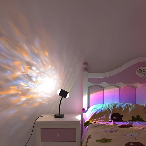 Projektionslampe AureliaGlow | Doppelkopf mit Sonnenuntergang & Wasser-Ripple | 360° Drehbar | USB-betrieben