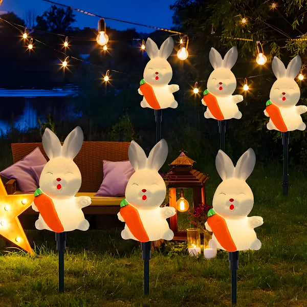 Lunilio Solar Gartenlichter 6er-Set | LED Osterhasen Deko | Wetterfest IP65 | Weiß | Kunststoff