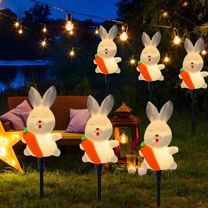 Lunilio Solar Gartenlichter 6er-Set | LED Osterhasen Deko | Wetterfest IP65 | Weiß | Kunststoff
