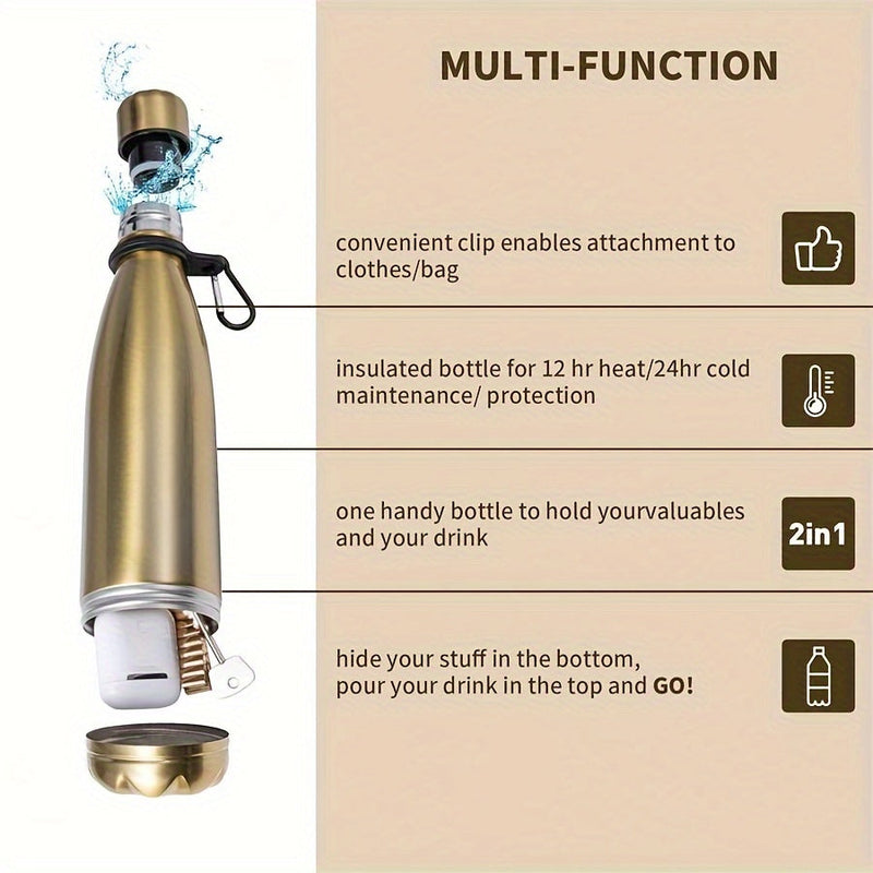 Isolierflasche VaultBottle Smart | Mit Geheimfach | 12h heiß & 24h kalt | Edelstahl | 450 ml | 27×7 cm