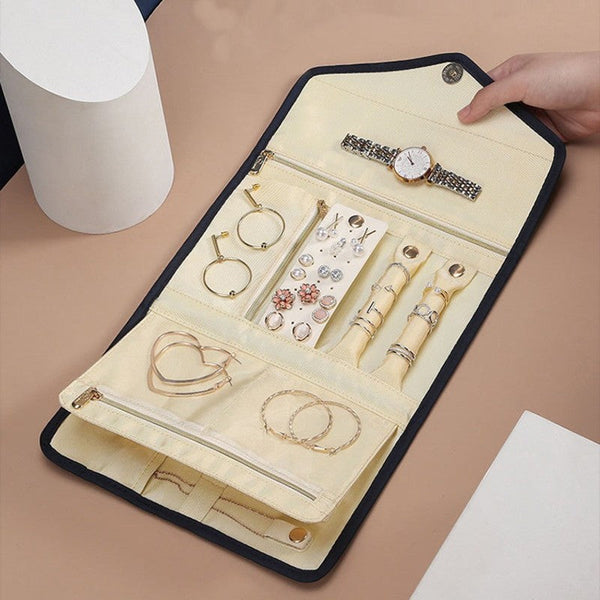 Lunavia Schmucktasche | Faltbarer Reise-Organizer | Kratzschutz & Anti-Verwickel-System | Samtbeige