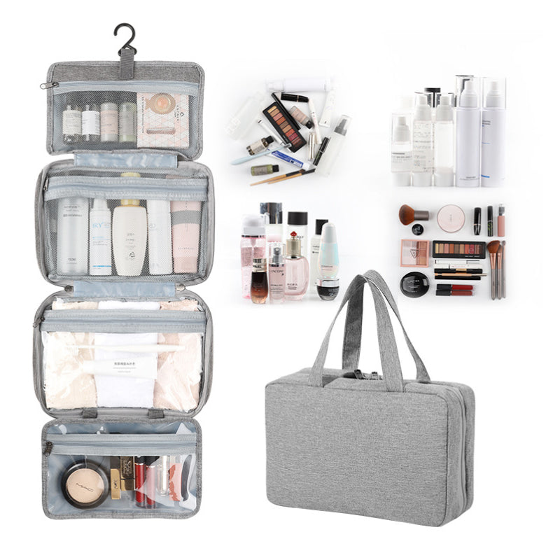 Travelique Reise-Kosmetik-Organizer | Kompakt & Wasserabweisend | Mit 4 Fächern & 360° Haken | Für Damen & Herren