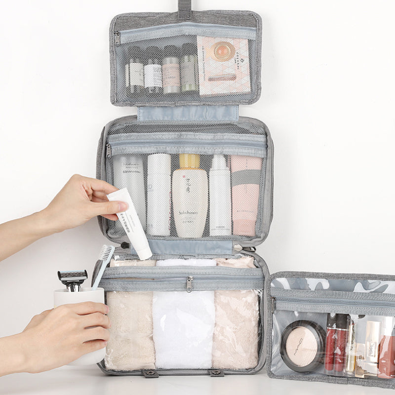 Travelique Reise-Kosmetik-Organizer | Kompakt & Wasserabweisend | Mit 4 Fächern & 360° Haken | Für Damen & Herren