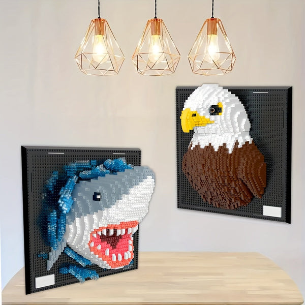 BrickVista 3D Wandkunst Set | Hai & Adler | 2000 Bausteine | ABS-Kunststoff | 24,5 × 24,5 cm