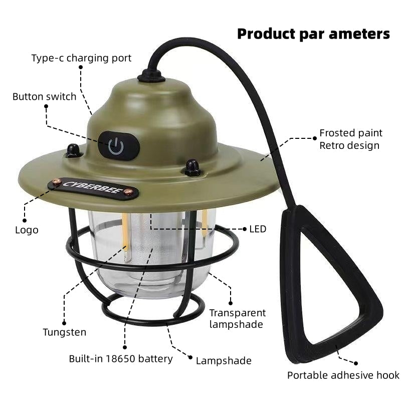 Retro LED Campinglampe CampGlow Classic | USB-Aufladbar & Robust | 15,5×6,6×10,5 cm | Für Outdoor & Notfälle