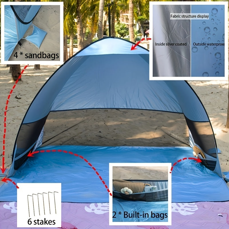 Strandzelt Solvento 2–3 Personen | UPF 50+ UV-Schutz | Leicht & Schnell Aufgebaut | Mit Mesh-Belüftung