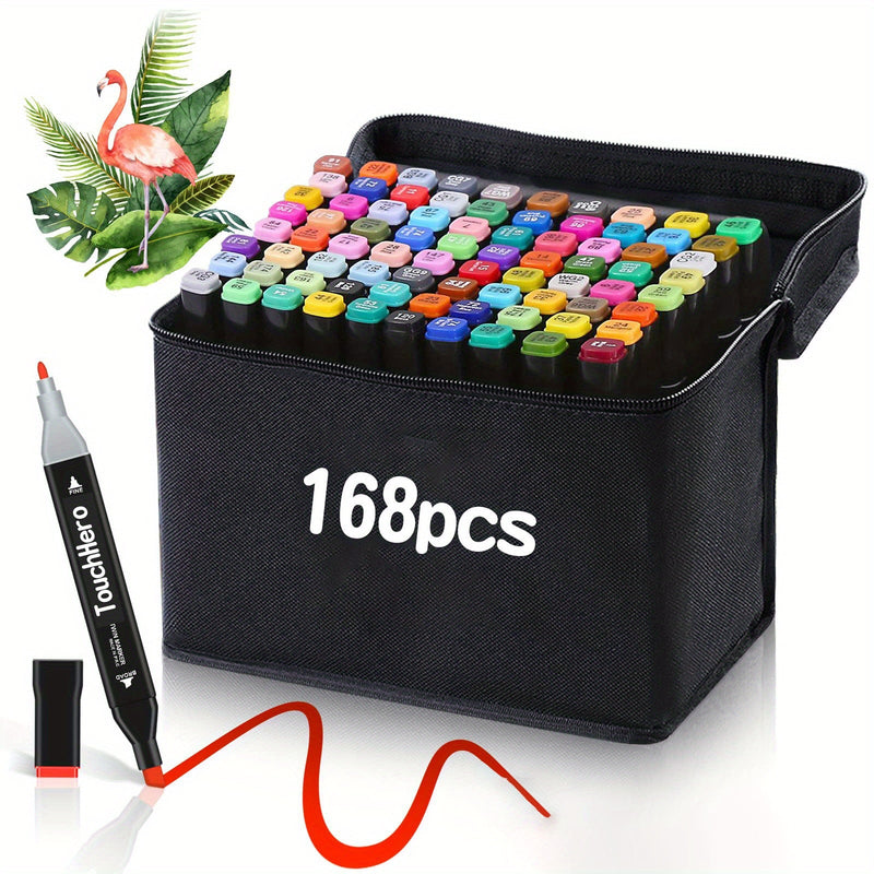 ColoristaPro Alkoholmarker Set 168 Farben | Doppelseitig mit Feiner & Breiter Spitze | Streifenfreies Zeichnen