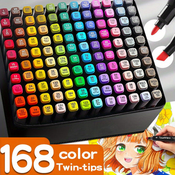 ColoristaPro Alkoholmarker Set 168 Farben | Doppelseitig mit Feiner & Breiter Spitze | Streifenfreies Zeichnen