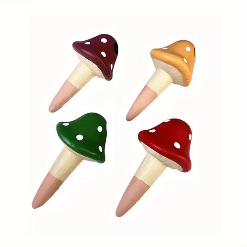 AquaPilz Terracotta Bewässerungsspikes | Automatische Pflanzenbewässerung | 4er-Set | Buntes Pilzdesign