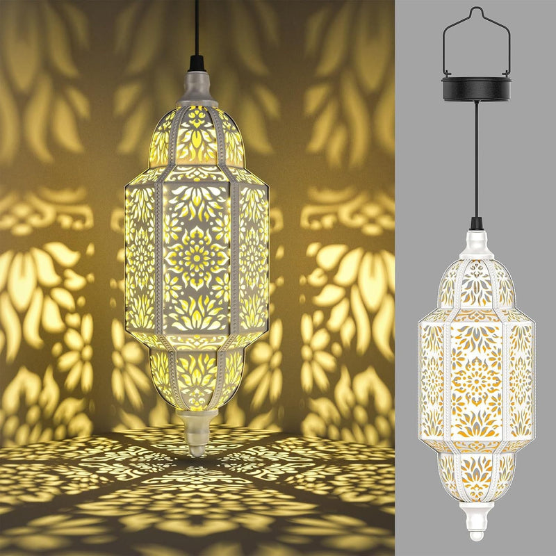 LuminaraBloom Marokkanische Solarlaterne | 65 cm Hängelänge | Blumenmuster & Vintage-Look | Für Garten & Terrasse