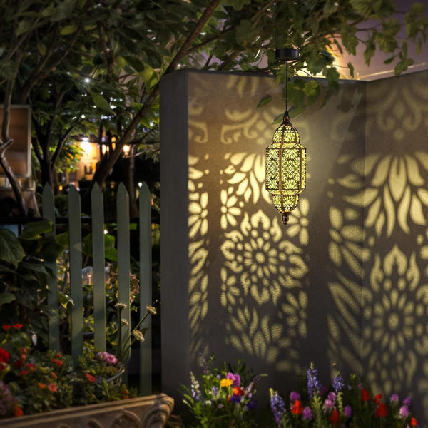 LuminaraBloom Marokkanische Solarlaterne | 65 cm Hängelänge | Blumenmuster & Vintage-Look | Für Garten & Terrasse
