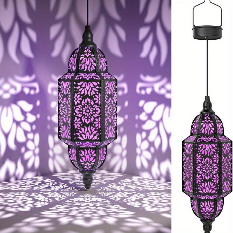 LuminaraBloom Marokkanische Solarlaterne | 65 cm Hängelänge | Blumenmuster & Vintage-Look | Für Garten & Terrasse