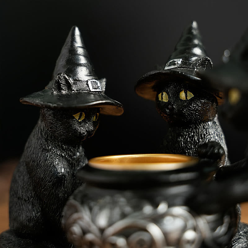 MystiCats | Teelichthalter mit 3 Hexenkatzen | Magisches Design | Halloween-Deko