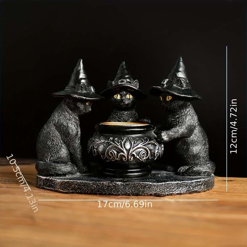 MystiCats | Teelichthalter mit 3 Hexenkatzen | Magisches Design | Halloween-Deko