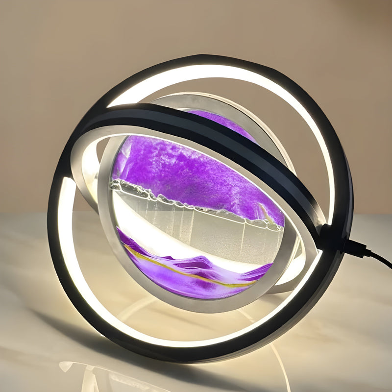 Calmindra Sandkunst Tischlampe mit 360° Drehung | LED-Beleuchtung & USB | Beruhigende Bewegung | 19×16×9,5 cm | Handgefertigt