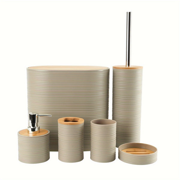 Badaccessoire-Set BAMNOVA | 6-teilig | Mit Bambusdeckeln | Modern & Natürlich