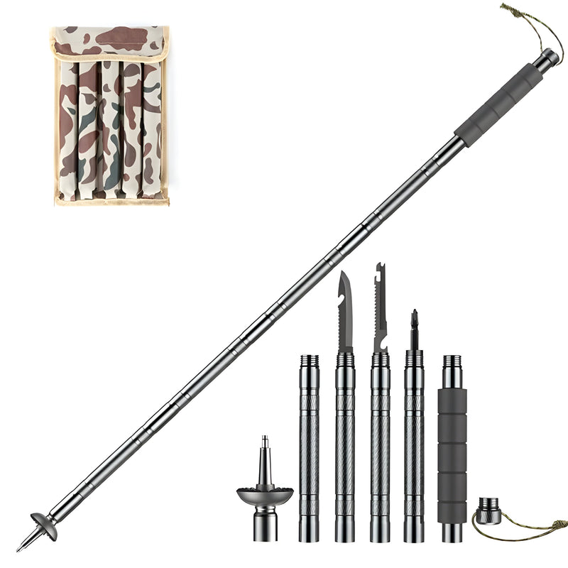 Wanderstock TrekVario | Faltbar & Höhenverstellbar | Ultraleicht aus Aluminium | 106–130 cm | Inkl. Geländeaufsätze