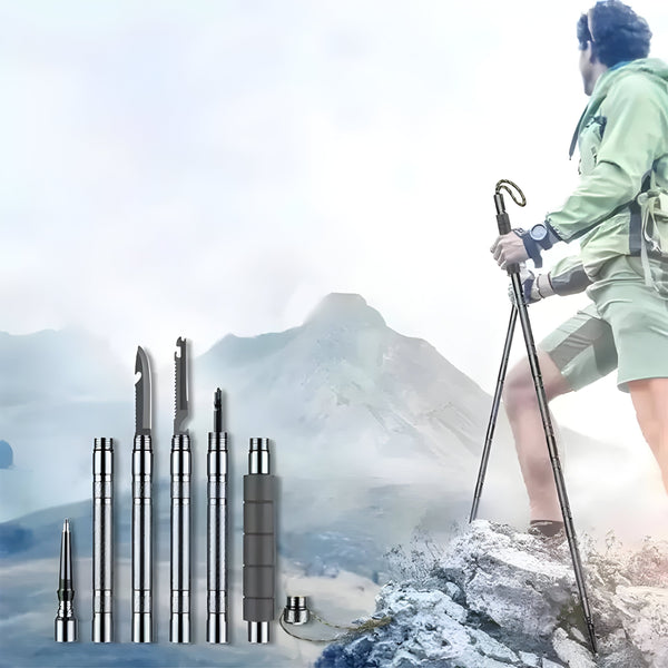 Wanderstock TrekVario | Faltbar & Höhenverstellbar | Ultraleicht aus Aluminium | 106–130 cm | Inkl. Geländeaufsätze