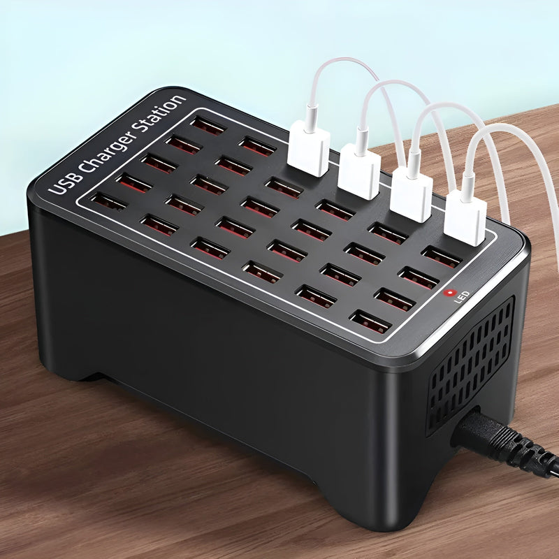Voltura Multi-USB-Ladestation | 30 Ports | Schnellladen & Überspannungsschutz | Kompakt & Robust