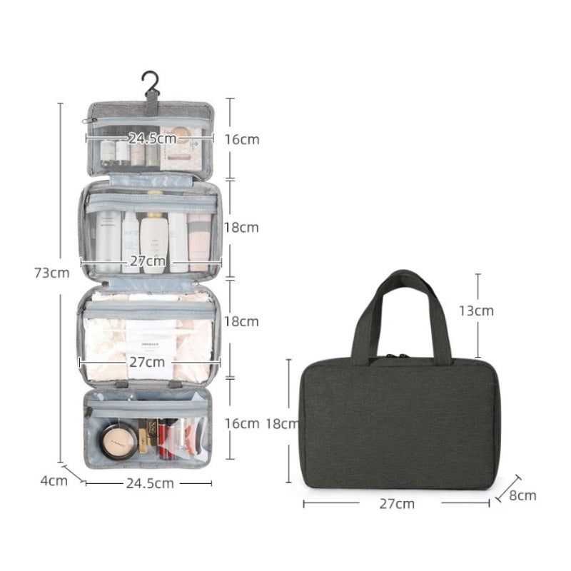 Travelique Reise-Kosmetik-Organizer | Kompakt & Wasserabweisend | Mit 4 Fächern & 360° Haken | Für Damen & Herren