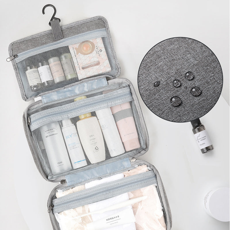 Travelique Reise-Kosmetik-Organizer | Kompakt & Wasserabweisend | Mit 4 Fächern & 360° Haken | Für Damen & Herren