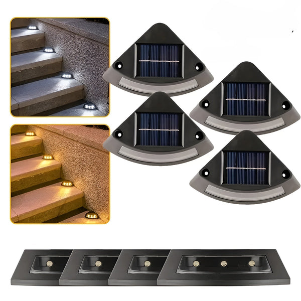 Solora Solar-Treppenleuchten 4er-Set | Wetterfest & Kabellos | Warm- & Kaltweiß | 8–10h Leuchtdauer