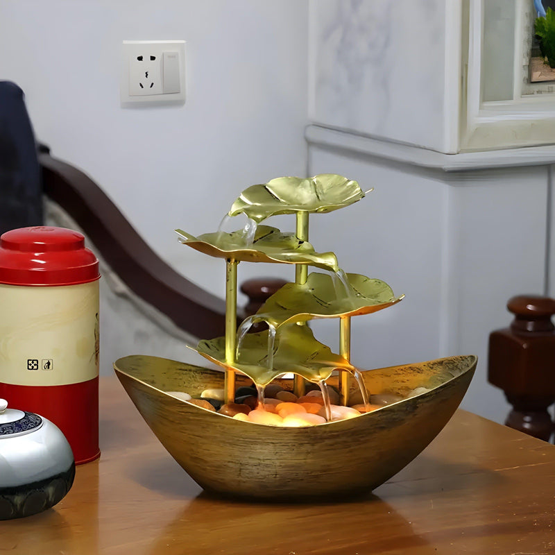 Fontaniva Tischbrunnen mit LED-Licht | Vintage-Design & leise Wasserpumpe | USB-Betrieb | Für Wohnzimmer, Büro & Schlafzimmer