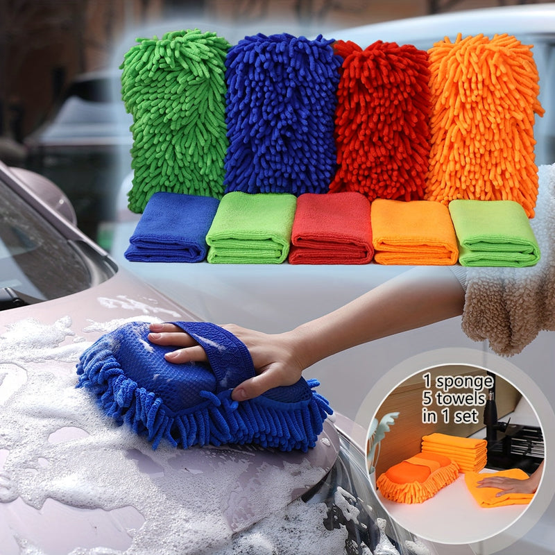 GlanzWerk Auto Reinigungsset 6-teilig | Microfaser & Chenille | Kratzfrei & Super Saugfähig | Für Auto & Haushalt