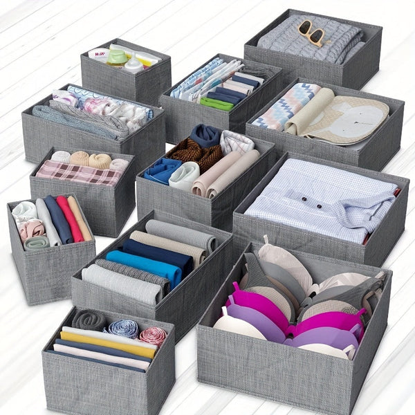 KidyTidy 12er Set Schubladen-Organizer für Kinderzimmer | Atmungsaktiv & Faltbar | Non-Woven Stoff | Hellgrau mit Weiß