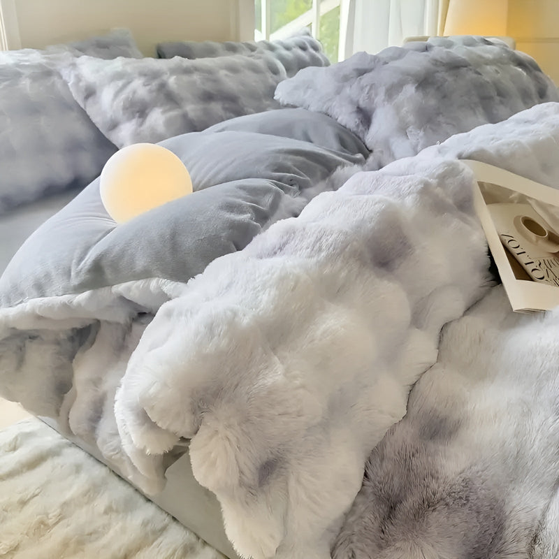 Plüsch-Bettbezug Lunafleece | Beidseitig Kaninchenfell & Milchsamt | Extra Warm & Weich | Perfekt für Herbst & Winter