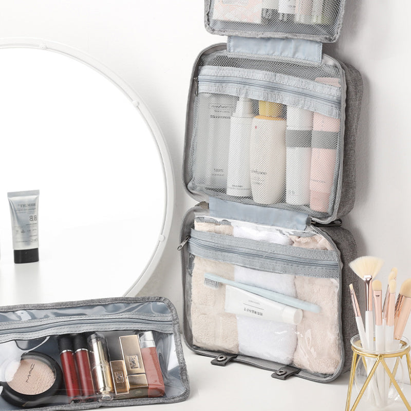 Travelique Reise-Kosmetik-Organizer | Kompakt & Wasserabweisend | Mit 4 Fächern & 360° Haken | Für Damen & Herren