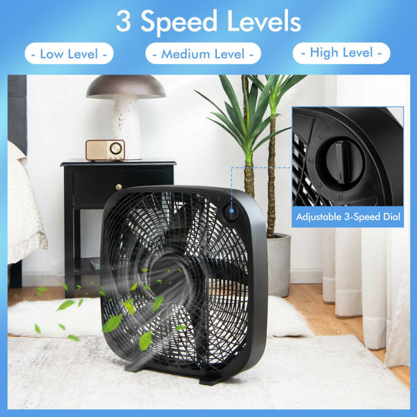 Boxventilator AirVanta 50cm | 3 Geschwindigkeiten | 2471 CFM Luftstrom | Leise & Tragbar | Schwarz