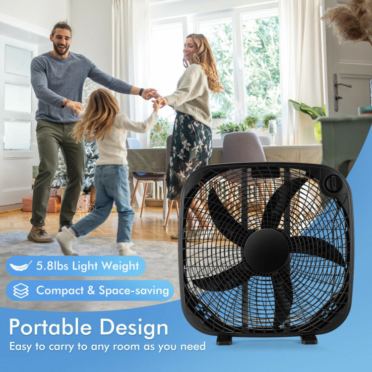 Boxventilator AirVanta 50cm | 3 Geschwindigkeiten | 2471 CFM Luftstrom | Leise & Tragbar | Schwarz