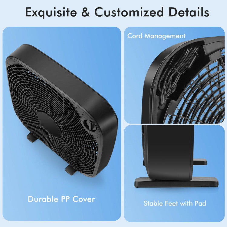 Boxventilator AirVanta 50cm | 3 Geschwindigkeiten | 2471 CFM Luftstrom | Leise & Tragbar | Schwarz