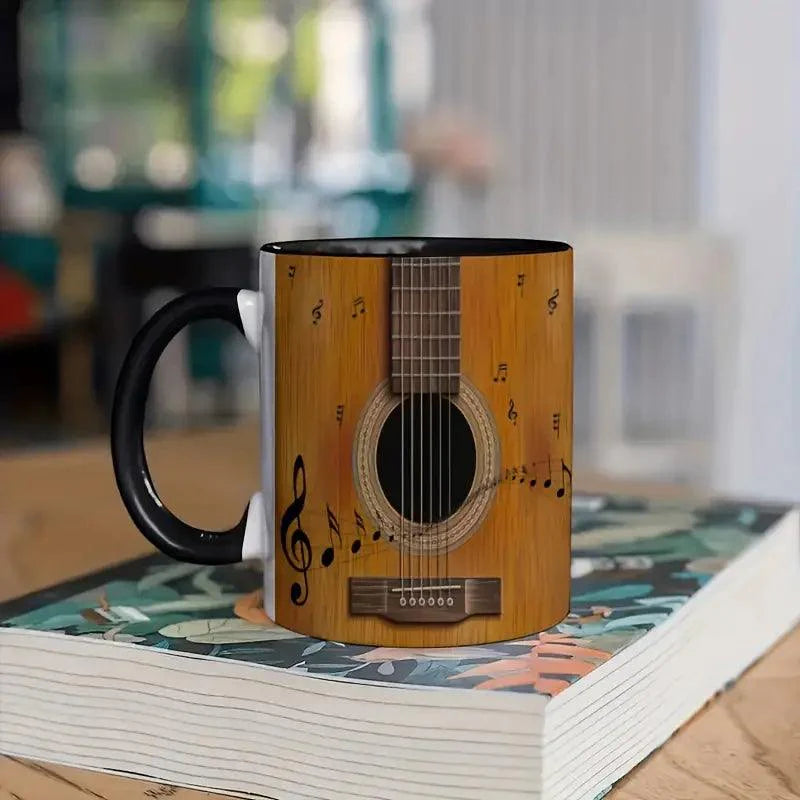 Musica | Keramik Kaffeetasse | Gitarren-Design | Isoliert & Wiederverwendbar