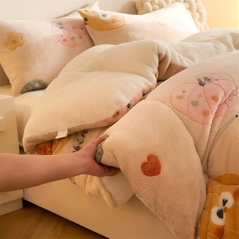 Kuscheldecke HyggeDream | Kürbis- & Schneeflockenmotiv | Doppellagig & Ultraweich | Perfekt für Herbst & Winter