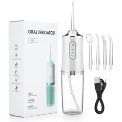Dentavera Wasser-Zahnreiniger mit 4 Düsen | 3 Reinigungsmodi | 220 ml Wassertank | IPX7 Wasserdicht & USB-Aufladung