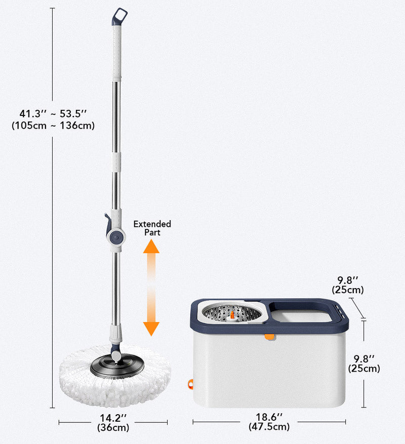 Mopuro Schleudermopp mit Trennsystem | 3 Ersatzköpfe | 136 cm Griff | Freihändiges Auswringen