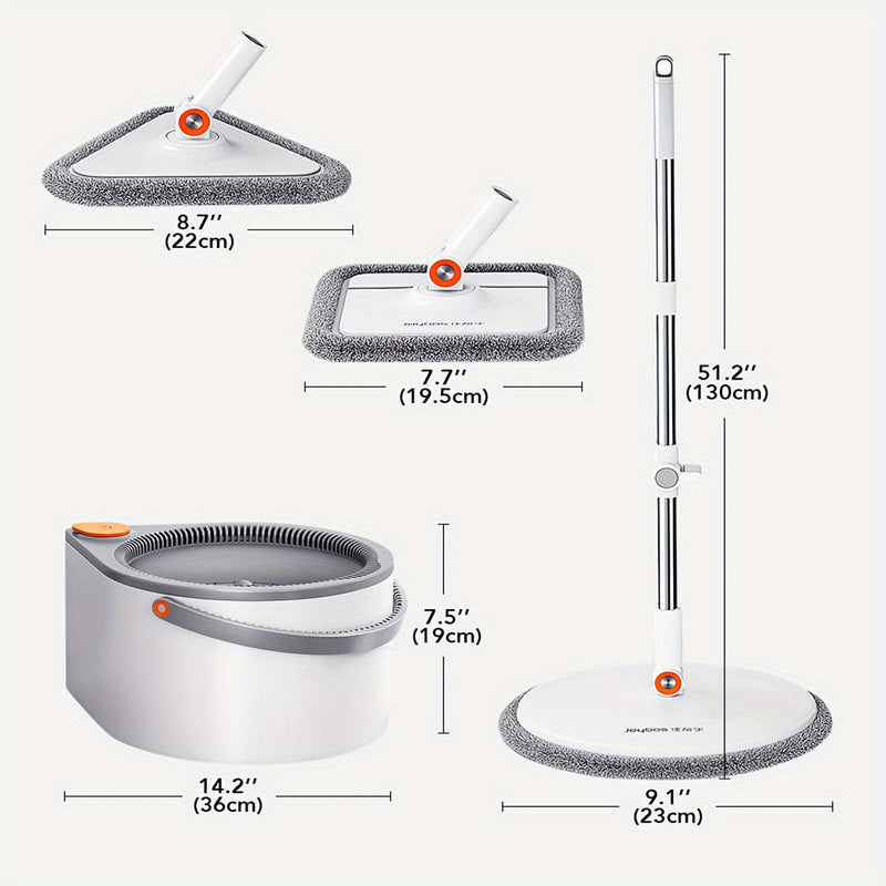 Glanzio Spin Mop Set 3-in-1 | Handsfree Auswringen | Verstellbarer Stiel 130 cm | Für Alle Bodenarten