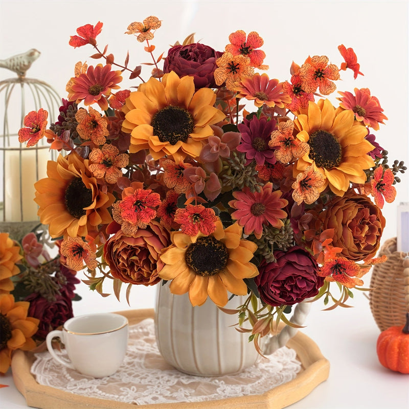 AutumnGlow Kunstblumen Set | 4-teilig | Realistische Herbstdeko | 32–35 cm