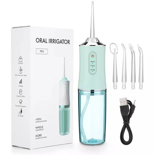 Dentavera Wasser-Zahnreiniger mit 4 Düsen | 3 Reinigungsmodi | 220 ml Wassertank | IPX7 Wasserdicht & USB-Aufladung