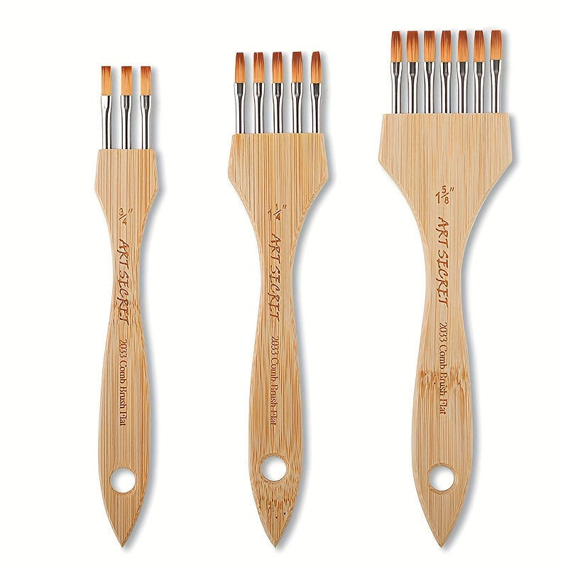 Texturpinsel-Set ArteVanta Trio | 3 Multizinken-Pinsel | Für Acryl, Aquarell & Öl | Nylon & Holz